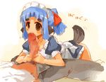  animal_ears blue_hair censored dog_ears dog_tail eyebrows fellatio maid mosaic_censoring okome_rice oral original penis solo_focus tail 