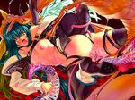  asymmetrical_wings blue_hair blush breasts censored claws cum dizzy guilty_gear hair_ribbon high_heels long_hair medium_breasts mermaid_(artist) monster nipples open_mouth pussy rape ribbon shoes solo tail tail_ribbon tentacles thighhighs torn_clothes wings yellow_eyes 