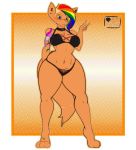  2017 anthro big_breasts blue_eyes blush bra breasts canid canine canis choker clothed clothing collar digital_media_(artwork) domestic_cat ear_piercing felid feline felis female fur hair looking_at_viewer mammal mia_dyke_(character) multicolored_hair panties piercing rainbow rainbow_hair simple_background smile solo standing strangeazian underwear wolf wolky 
