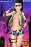  &gt;:) artist_name bare_shoulders belt_pouch black_eyes black_hair blaze_heatnix bow breasts breasts_apart buckle center_opening cleavage cowboy_shot dated eighth_note elbow_pads english fingerless_gloves forehead_protector gloves hair_bow hand_behind_head hand_on_hip hips kin_tsuchi light_smile long_hair looking_at_viewer low-tied_long_hair maveryck85 medium_breasts musical_note naruto naruto_(series) navel ninja no_bra open_clothes open_vest otogakure_symbol pocket pouch rainbow_background rockman rockman_x rockman_x6 short_shorts shorts slender_waist smile snakeskin_print solo standing thigh_strap v-shaped_eyebrows very_long_hair vest wide_hips 