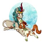  2019 amber_eyes autumn_blaze_(mlp) blep cloven_hooves duo female friendship_is_magic hair hooves inuhoshi-to-darkpen kirin my_little_pony orange_hair queen_rain_shine_(mlp) red_eyes slit_pupils tongue tongue_out 