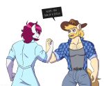  anthro beard body_hair chase_(mlp) clothed clothing draft_horse duo equid equine facial_hair gesture handshake hat headgear headwear hi_res horse humor male male/male mammal meme muscular muscular_male shallowwin you_son_of_a_bitch! 