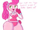  animate_inanimate bodily_fluids breasts clothed clothing collar female glistening glistening_body glistening_skin green_eyes hair hi_res humanoid leotard lips living_toy mad_critter mommy_long_legs nervous pink_body pink_hair pink_skin pink_text poppy_playtime solo sweat text thick_thighs toy 