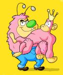  ape cartoon_network clothing crown duo fur gorilla haplorhine hi_res johnny_bravo_(series) king_raymond male mammal nude pink_body pink_fur powerpuff_girls primate simple_background smile utoonoddity28 yellow_background 
