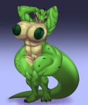  abs absurd_res anthro ber00 big_breasts breasts crocodile crocodilian crocodylid female green_body green_scales hands_behind_back hi_res huge_hips huge_thighs looking_at_viewer muscular muscular_female nipples reptile scales scalie scar thick_tail thick_thighs wide_hips 