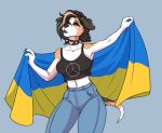  anthro bodily_fluids canid canine canis collar crying domestic_dog female flag mammal nastynatalie peace_(disambiguation) solo spiked_collar spikes tears ukraine ukraine_flag war 