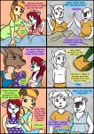  2020 anthro biped clothing collaboration comic detailed_background dialogue english_text female fur group hair hi_res kammypup_(artist) runt_(artist) shirt sitting speech_bubble standing text topwear 