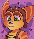  ambient_arthropod ambient_butterfly ambient_insect anthro armor arthropod assassyart butterfly fur green_eyes headgear helmet hi_res insect lepidopteran lombax male mammal ratchet ratchet_and_clank solo sony_corporation sony_interactive_entertainment video_games yellow_body yellow_fur 