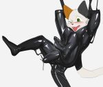  absurd_res anthro blush bodysuit calico_cat clothing cxcxxcxxxx domestic_cat erection felid feline felis genitals goo_creature hi_res looking_pleasured male mammal mottled penis piebald skinsuit slime_sex solo suspension tight_clothing 