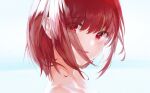  1girl 2sirin00 bangs bare_shoulders close-up crying eyes_visible_through_hair face looking_at_viewer open_mouth original portrait red_eyes red_hair short_hair solo tears 