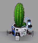  1boy cable cactus camera d-pad duct_tape emoticon flower_pot glowing_liquid grey_background linus_sebastian liquid original plant potted_plant psyk323 pushbutton real_life robot science_fiction screen simple_background soil 