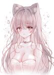  1girl animal_ear_fluff animal_ears bangs bare_shoulders blush breasts brown_hair cleavage collar collarbone commentary crying crying_with_eyes_open dress eyebrows_visible_through_hair grey_collar grey_eyes hair_between_eyes hair_intakes highres looking_at_viewer medium_breasts original parted_lips solo sparkle strapless strapless_dress symbol-only_commentary tandohark tears upper_body water_drop white_background white_dress 