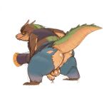 activision anthro anus balls big_butt blush bodily_fluids bubble_butt butt canid canine canis clothing crash_bandicoot_(series) crocodile crocodilian crocodylid dingo dingodile genitals huge_butt hybrid macrolee male mammal penis reptile scalie solo sweat thick_thighs torn_clothing video_games 