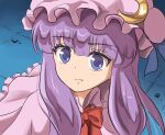  1girl bangs blunt_bangs crescent crescent_hair_ornament crescent_hat_ornament crescent_pin dress hair_ornament hat hat_ornament highres long_hair looking_at_viewer meme mob_cap namiki_(remiter00) patchouli_knowledge purple_dress purple_eyes purple_hair purple_headwear sailor_moon_redraw_challenge_(meme) solo striped striped_dress touhou vertical-striped_dress vertical_stripes very_long_hair 