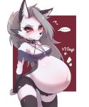  1111122 anthro belly big_belly big_breasts blush breasts canid canid_demon clothing demon female hellhound helluva_boss legwear loona_(helluva_boss) mammal pregnant pregnant_female solo thick_thighs thigh_highs 