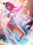 1girl breasts card crown floating_hair large_breasts lips long_hair pink_hair red_eyes ross_tran solo thighs 