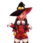  1girl cape collar dungeon_and_fighter gloves hat long_hair looking_down mage_(dungeon_and_fighter) red_hair red_skirt skirt solo sss_(komojinos3) upper_body wet witch witch_(dungeon_and_fighter) witch_hat 