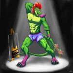  abs absurd_res alligator alligatorid anthro athletic big_muscles bottomwear bulge clothing crocodile crocodilian crocodylid eyewear five_nights_at_freddy&#039;s five_nights_at_freddy&#039;s:_security_breach green_body guitar hair hi_res looking_at_viewer male montgomery_gator_(fnaf) muscular musical_instrument nipples open_mouth pecs plucked_string_instrument reptile scalie scottgames shorts simple_background smile solo spreading stage string_instrument teeth toung video_games yellow_body 