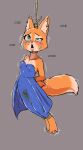  anthro asphyxiation bodily_fluids canid canine clothed clothing dress e254e female fox genital_fluids hi_res mammal solo sound_effects strangling tears urine 