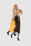  1boy 1girl back black_footwear bleach boots brown_hair brown_skirt full_body high_heels highres holding_hands jonya kurosaki_ichigo kurosaki_masaki light_brown_shirt long_sleeves mother_and_son orange_hair pantyhose raincoat skirt standing walking younger 