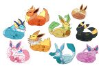  :&lt; :3 =_= cat_loaf closed_eyes eevee espeon flareon from_below glaceon leafeon lying no_humans open_mouth panicpuppy pokemon sylveon triangle_mouth umbreon vaporeon 
