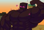  2021 abs biceps big_biceps big_muscles big_pecs black_body blue_background digital_drawing_(artwork) digital_media_(artwork) enderman english_text gradient_background holding_object huge_muscles humanoid hyper hyper_muscles male microsoft minecraft mojang muscular muscular_humanoid muscular_male not_furry orange_background particles pecs purple_eyes shaded signature simple_background solo text unusualboo54 video_games xbox_game_studios 