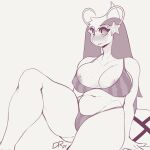  2021 anthro areola big_breasts bikini biped blush breasts cleavage clothed clothing conditional_dnp digital_drawing_(artwork) digital_media_(artwork) drakeraynier eyebrows eyelashes female fingers looking_at_viewer marine mila_(snackbunnii) milotic monochrome navel nintendo pinup pok&eacute;mon pok&eacute;mon_(species) pose simple_background sitting sketch smile solo swimwear video_games white_background 