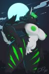  2020 5_fingers alternate_species anthro areola big_breasts biped black_body black_claws black_ears black_fur black_nose black_tail breasts canid canine claws conditional_dnp crotch_tuft digital_drawing_(artwork) digital_media_(artwork) drakeraynier dreik_(drakeraynier) eyebrows female finger_claws fingers fluffy fluffy_fur fluffy_tail fur green_areola green_eyebrows green_eyes green_hair green_nipples green_stripes gynomorph_(lore) hair hi_res long_tail looking_at_viewer low-angle_view mammal markings moon multicolored_body multicolored_fur multicolored_tail neck_tuft night nipples nude outside pinup portrait pose short_hair signature sky smile standing striped_body striped_fur striped_markings striped_tail stripes tail_markings three-quarter_portrait tuft were werecanid werecanine werewolf white_body white_fur white_inner_ear white_tail 