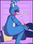  absurd_res animatronic anthro bedroom_eyes blue_body bodily_fluids bottomwear buckteeth clothing cum cumshot duo ejaculation english_text erection facesitting five_nights_at_freddy&#039;s five_nights_at_freddy&#039;s_2 genital_fluids genitals handjob hat headgear headwear hi_res human interspecies lagomorph leporid looking_at_genitalia looking_at_penis looking_down lying machine male male/male mammal mykendyke narrowed_eyes nude on_back open_mouth pants penile penis rabbit robot scottgames seductive sex shirt teeth text topwear toy_bonnie_(fnaf) video_games 
