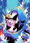  black_sclera colored_sclera gobbler_(kirby) grimace hammer highres kirby kirby_(series) kirby_and_the_amazing_mirror rariatto_(ganguri) scared shark sharp_teeth splashing teeth 