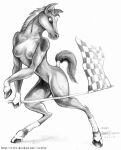  1997 amara_telgemeier anthro black_and_white breasts checkered_flag clothing equid equine female hair hooves horse legwear mammal mane monochrome solo thick_thighs 