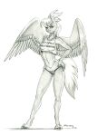  2022 anthro baron_engel breasts clothing cloud_chaser_(mlp) equid equine eyebrows feathered_wings feathers female friendship_is_magic graphite_(artwork) greyscale hands_on_hips hasbro hi_res hooves looking_at_viewer mammal monochrome my_little_pony navel panties pegasus solo text text_on_clothing text_on_topwear topwear traditional_media_(artwork) underwear unguligrade_anthro wings 