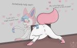  &lt;3 &lt;3_eyes anus ass_up azalea_(sylmin) bite biting_lip blush butt dialogue eeveelution female feral genitals hi_res hybrid legendary_pok&eacute;mon looking_back nintendo pok&eacute;mon pok&eacute;mon_(species) presenting presenting_hindquarters presenting_pussy pussy raised_tail shaymin solo spread_legs spreading stuck sylveon temiest video_games 