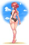  1girl bangs black_swimsuit breasts competition_swimsuit cougar_(cougar1404) headpiece highres large_breasts one-piece_swimsuit pyra_(pro_swimmer)_(xenoblade) pyra_(xenoblade) red_eyes red_hair red_swimsuit ribbed_swimsuit short_hair solo swimsuit xenoblade_chronicles_(series) xenoblade_chronicles_2 