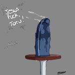  absurdres after_masturbation artist_name boku_no_hero_academia dildo dildo_reveal english_commentary english_text grey_background highres huge_dildo inuyuru no_humans profanity pussy_juice sex_toy signature stool wet 