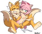  2022 accessory alpha_channel amy_rose anthro anthro_on_anthro anthro_penetrated anthro_penetrating anthro_penetrating_anthro balls black_nose bodily_fluids breast_grab breasts canid canine cheek_tuft clenched_teeth clitoris cum cum_from_pussy cum_in_pussy cum_inside cum_on_balls cum_on_penis cum_splatter dipstick_tail duo eulipotyphlan eyes_closed facial_tuft female female_penetrated fox fur genital_fluids genitals green_eyes groping_from_behind hair hair_accessory hairband hand_on_breast hedgehog hi_res interspecies kneeling looking_down male male/female male_penetrating male_penetrating_female mammal markings medium_breasts miles_prower nude open_mouth orgasm pawpads penetration penis pink_body pink_fur pink_hair sega senshion sex shoulder_grab simple_background smile sonic_the_hedgehog_(series) tail_markings tan_body tan_fur tan_pawpads teeth transparent_background tuft unusual_position vaginal vaginal_penetration yellow_balls yellow_body yellow_fur yellow_penis 