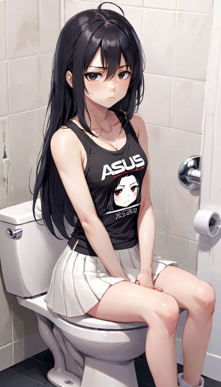 ai-generated asus black_tank_top diarrhea highres non-web_source stomach tank_top toilet