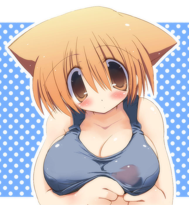 animal_ears breasts cat_ears cat_girl huge_breasts one-piece_swimsuit orange_eyes orange_hair original penis sakaki_(noi-gren) school_swimsuit solo swimsuit