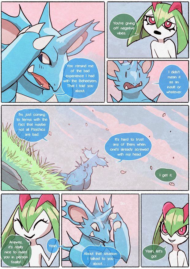 anthro claws dialogue grimart kirlia male mammal muscular nidoking nintendo pok&eacute;mon pok&eacute;mon_(species) text tini_(grimart) video_games