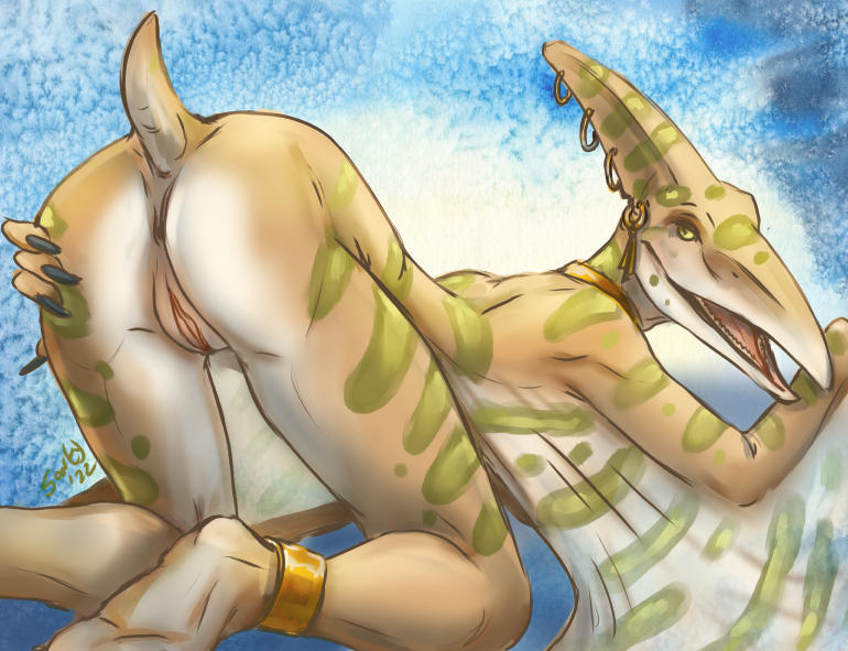 anthro anus breasts caribou_(artist) female genitals looking_at_viewer open_mouth pteranodon pteranodontid pterosaur pussy reptile scalie smile solo teeth tongue