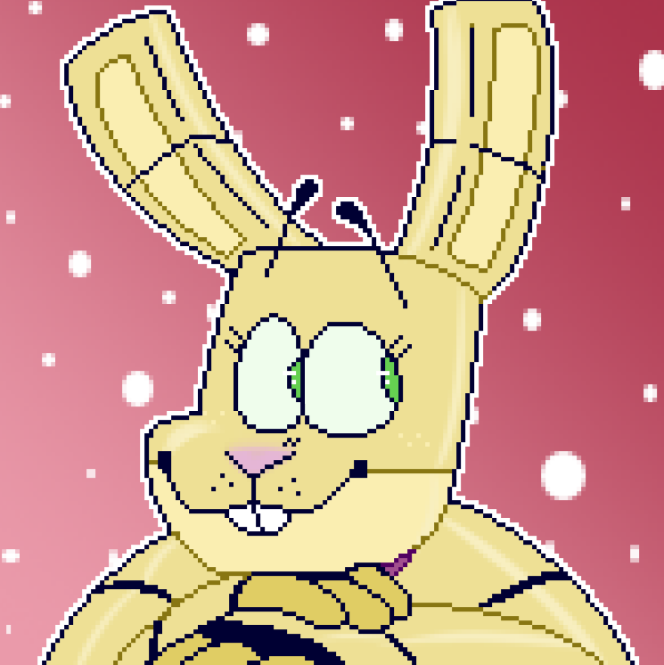 2020 animatronic anthro bow_tie buckteeth closed_smile digital_drawing_(artwork) digital_media_(artwork) eyelashes five_nights_at_freddy's five_nights_at_freddy's_4 freckles girly glistening glistening_body green_eyes lagomorph leporid looking_aside machine male mammal multicolored_body pink_nose pixel_(artwork) purple_bow_tie rabbit robot scottgames skkortysoup smile solo spring_bonnie_(fnaf) teeth two_tone_body video_games yellow_body