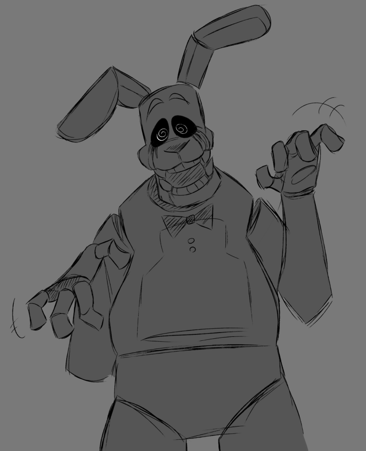 2021 animatronic anthro black_sclera bodily_fluids bow_tie buttons_(fastener) digital_drawing_(artwork) digital_media_(artwork) fangs featureless_crotch five_nights_at_freddy's floppy_ears greyscale into_the_pit lagomorph leporid looking_at_viewer machine male mammal monochrome motion_lines open_mouth pawpads pupils rabbit raised_arm robot scottgames sharp_teeth sketch skkortysoup solo spiral_eyes spring_bonnie_(fnaf) tears teeth video_games white_eyes white_pupils