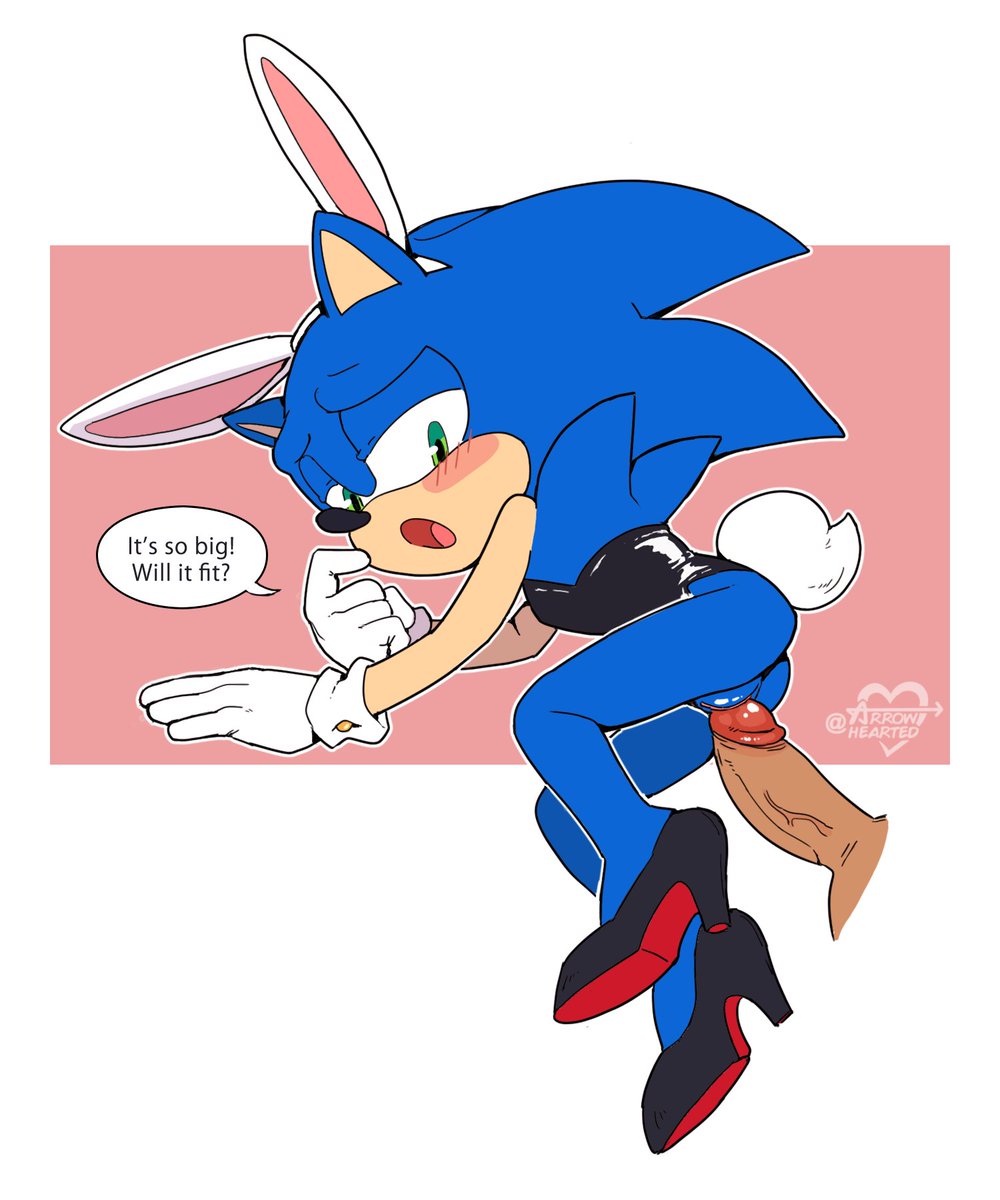 andromorph anthro arrow_hearted blush bunny_costume clothing costume crossgender disembodied_penis duo genitals hi_res high_heels intersex intersex/male male penis pussy sega sonic_the_hedgehog sonic_the_hedgehog_(series) speech_bubble vaginal