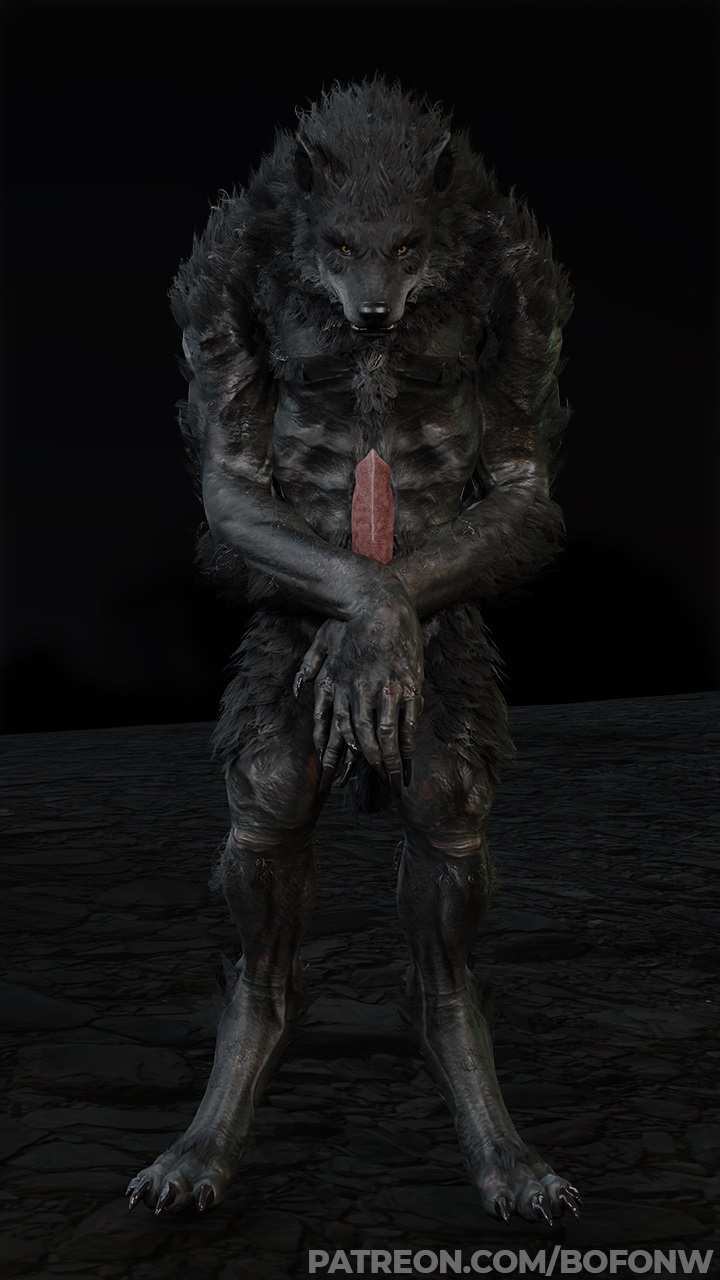 3_claws 3_toes 3d_(artwork) 9:16 animal_genitalia animal_penis anthro bodily_fluids bofonw canid canine canine_penis canis claws cum darkness digital_media_(artwork) erection feet full-length_portrait fur genital_fluids genitals grey_body grey_fur head_down hi_res looking_at_viewer male mammal night paws penis pink_penis portrait red_penis rekin3d solo standing tailless toes were werecanid werecanine werewolf wolf