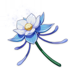 artist_request blue_theme commentary dust_cloud english_commentary flower game_cg genshin_impact item item_focus light_particles lowres no_humans official_art petals plant pollen still_life third-party_source transparent_background