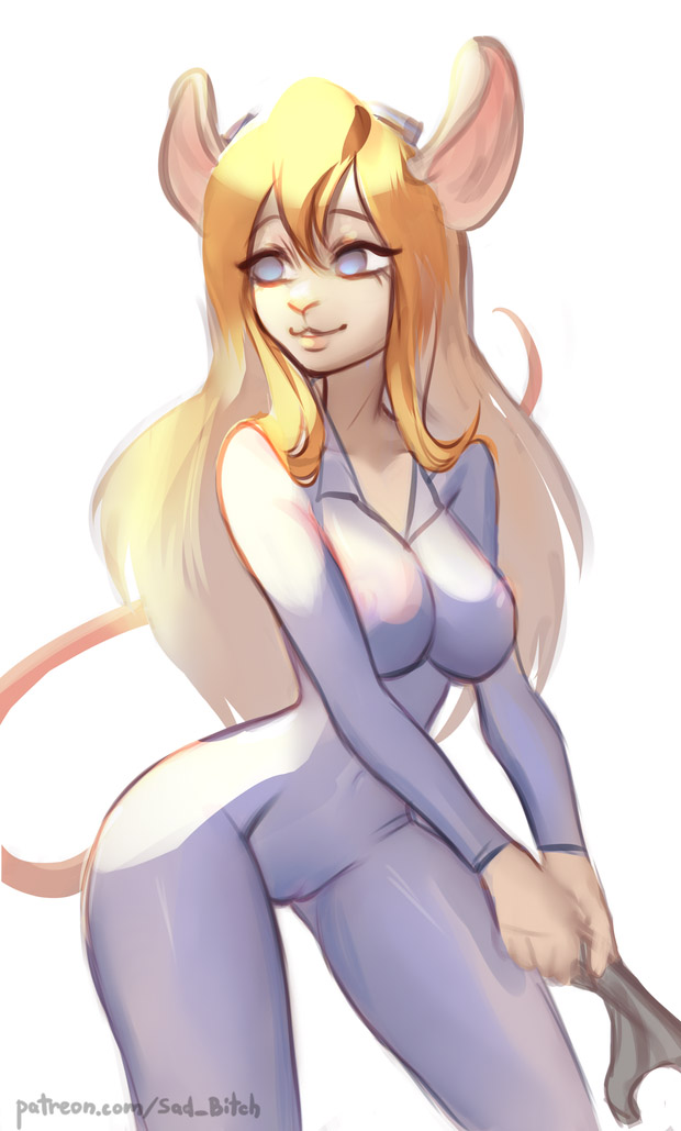 anthro athletic big_ears blonde_hair blue_eyes breast_squish breasts female gadget_(character) hair long_hair long_tail mammal mouse murid murine pinup pose rodent sadbitch solo solo_focus squish wide_hips