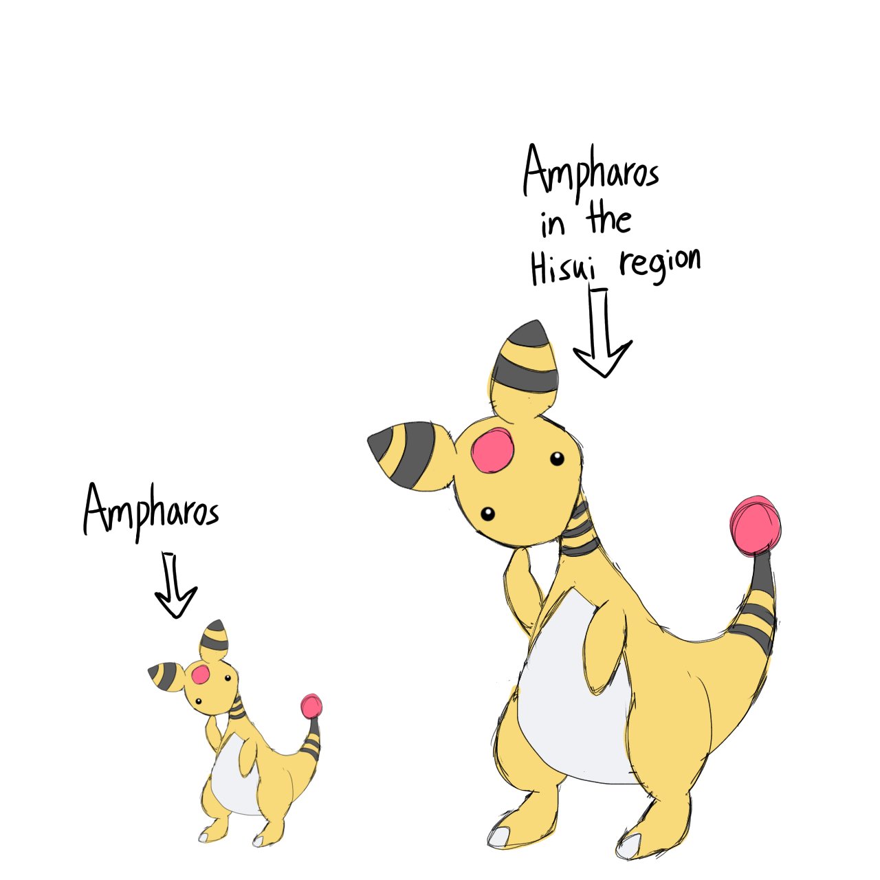 2022 ampharos anthro black_eyes english_text flat_colors hi_res looking_at_viewer male nintendo pok&eacute;mon pok&eacute;mon_(species) saeko_art simple_background size_difference solo striped_body stripes text video_games white_background yellow_body