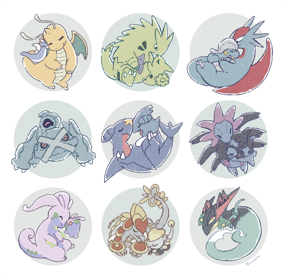 2022 ambiguous_gender bagon beldum blue_body blue_skin claws deino dragapult dragon dragonite dratini dreepy eyes_closed feral garchomp gible goodra goomy green_body green_skin group hydreigon jangmo-o kommo-o larvitar metagross nintendo orange_body orange_skin pok&eacute;mon pok&eacute;mon_(species) purple_body purple_skin salamence simple_background smile spikes spikes_(anatomy) toe_claws tyranitar video_games white_background wings yura_inaho