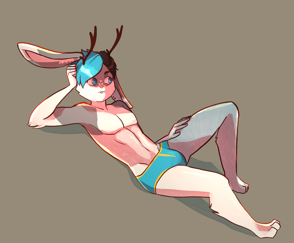 anthro antlers bulge clothing horn jackalope lagomorph male mammal mervvin solo thatorion underwear