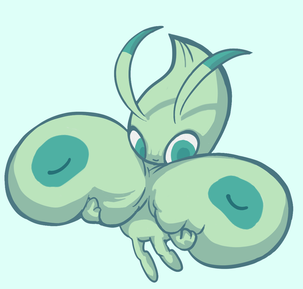 alien areola big_breasts breasts celebi female feral floating green_areola green_body green_nipples green_skin holding_breast huge_breasts hyper hyper_breasts legendary_pok&eacute;mon leptail nintendo nipples pok&eacute;mon pok&eacute;mon_(species) smile solo video_games